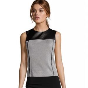 Theory “Nelcie Elmore Knit” With Leather Trim Top Size 4 Excellent Condition!